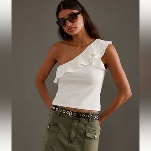 Anthropologie Maeve White Ruffle One Shoulder Top XXS